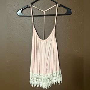 5/20 Pink Spaghetti Strap Top with Crochet Hem